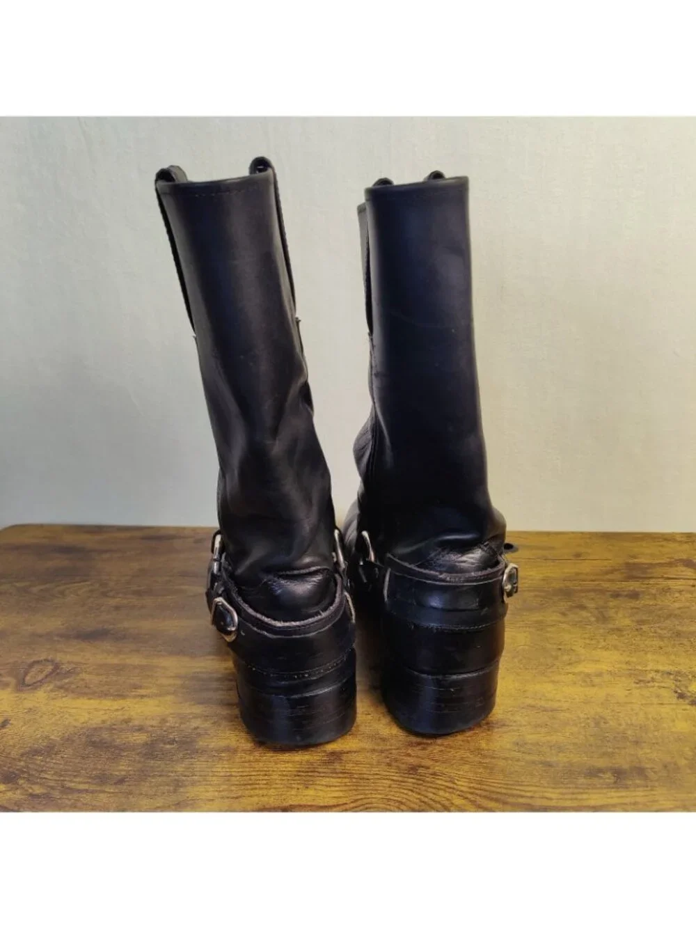 FRYE 10M Harness Boots Black Leather USA Biker MOTO Neoprene Oil Resistant
